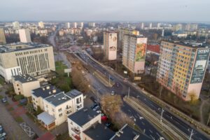 Budowa linii tramwajowej w Toruniu z lotu ptaka